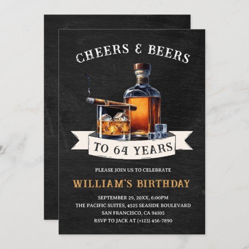 Cheers  Beers Rustic 64th Country Birthday Party Invitation