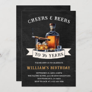 Cheers & Beers Rustic 76th Country Birthday Party Invitation