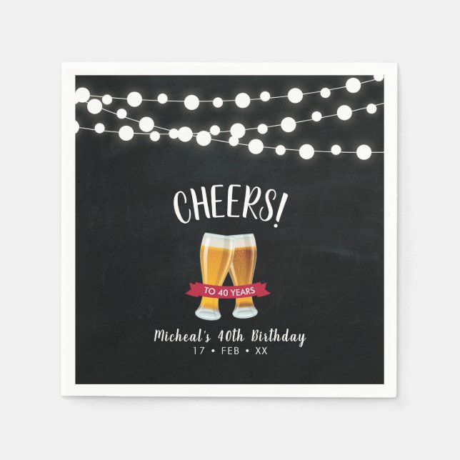 Cheers Beers | Rustic Adult 40th Birthday Party Napkins (Front)
