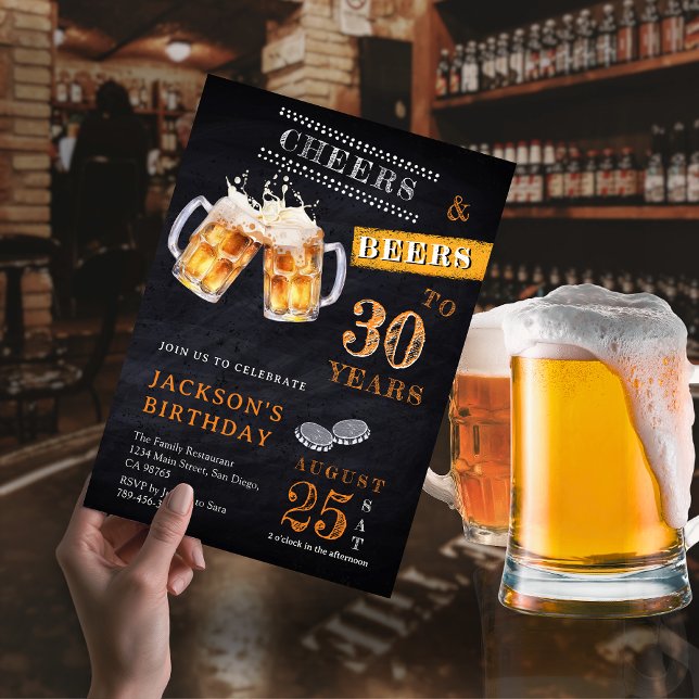 Cheers & Beers Rustic Chalkboard Any Age Birthday Invitation (Cheers & Beers Rustic Chalkboard Any Age Birthday Invitation)