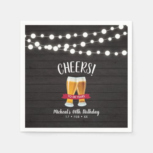 Cheers Beers  Rustic Wood Adult Birthday Party Napkins