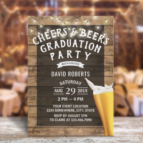 Cheers  Beers String Lights Graduation Party Invitation