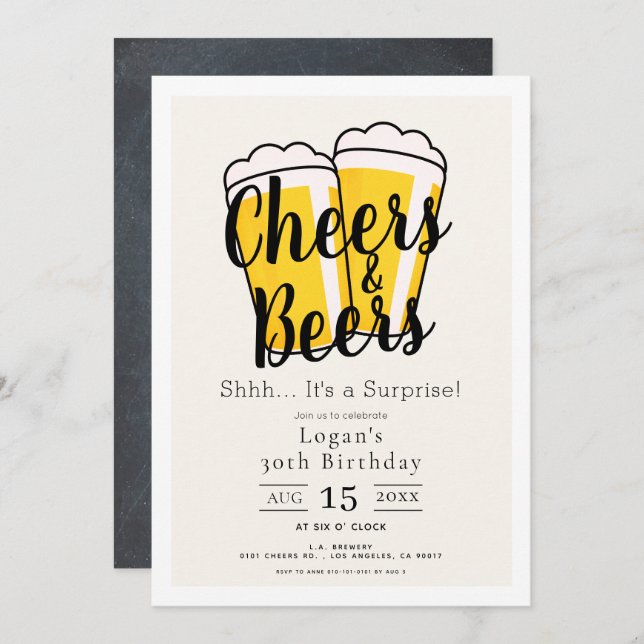 Cheers & Beers Surprise Birthday Party Invitation (Front/Back)