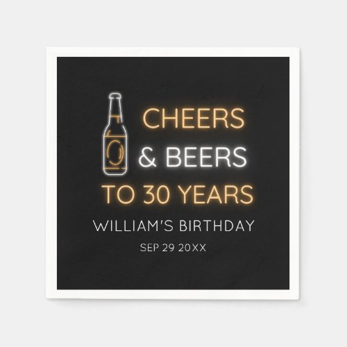 Cheers  Beers to 30 Years Neon Sign Birthday Napkins