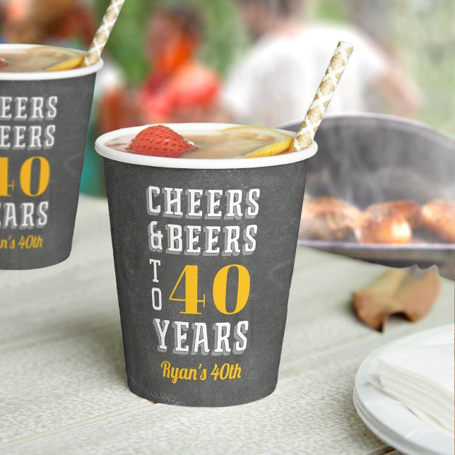 Cheers & Beers to 40 Years Any Milestone Birthday Paper Cups (Creator Uploaded)