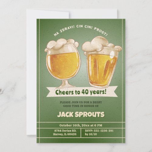 Cheers Beers to 40 Years Mens Adult Birthday Party Invitation