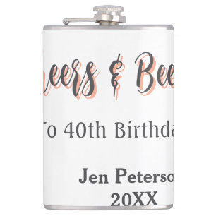 Cheers & beers to 40th birthday gray name year sin flask