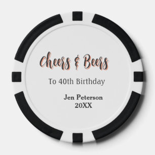 Cheers & beers to 40th birthday gray name year sin poker chips