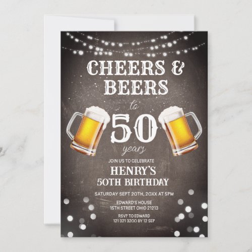 Cheers & Beers To 50 Years Chalkboard Birthday
