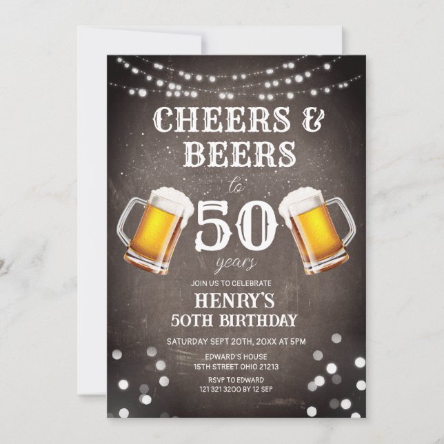 Cheers & Beers To 50 Years Chalkboard Birthday Invitation (Front)
