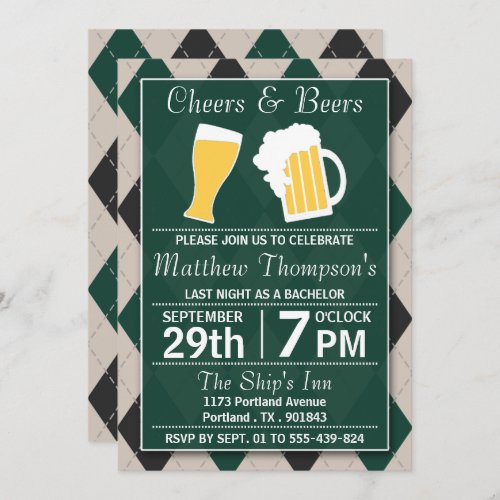 Cheers  Beers Trendy Green Bachelor Party Invitation