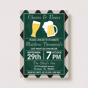 Cheers & Beers Trendy Green Bachelor Party Invitation