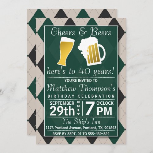 Cheers  Beers Trendy Green Birthday Party Invitation