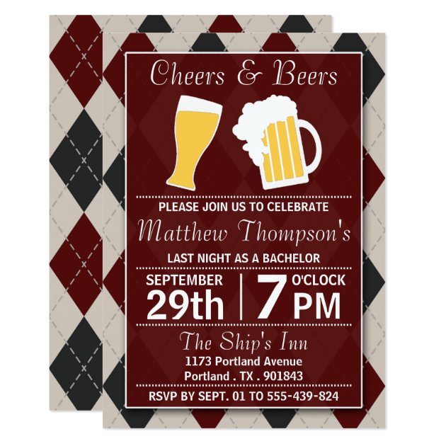Cheers & Beers Trendy Red Bachelor Party Invitation