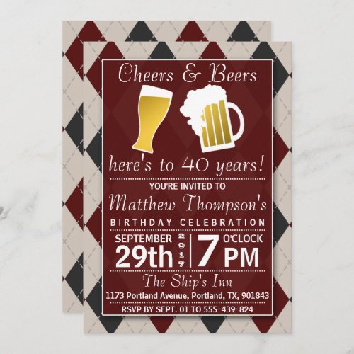 Cheers  Beers Trendy Red Birthday Party Invitation