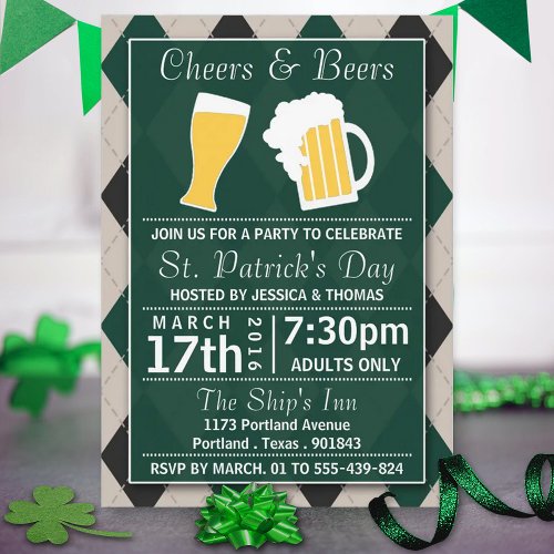 Cheers  Beers Trendy St Patricks Day Party Invitation