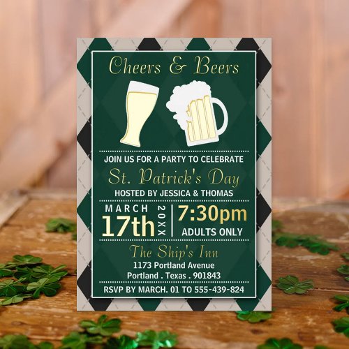 Cheers  Beers Trendy St Patricks Day Party Real Foil Invitation