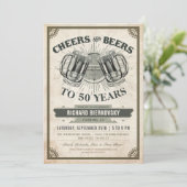 Cheers & Beers Vintage Birthday Party Invitation (Standing Front)