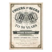 Cheers & Beers Vintage Birthday Party Invitation