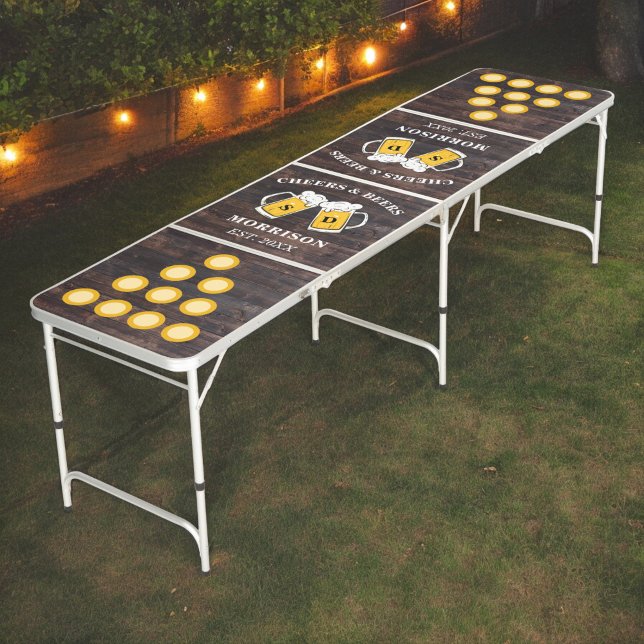 Cheers & Beers Wedding Name and Initials Beer Pong Table (Creator Uploaded)