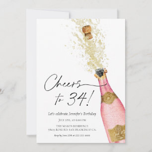 Cheers Birthday Pink and Gold Photo Invitation
