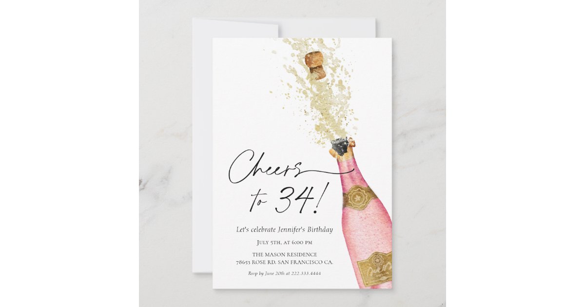 Cheers Birthday Pink and Gold Photo Invitation