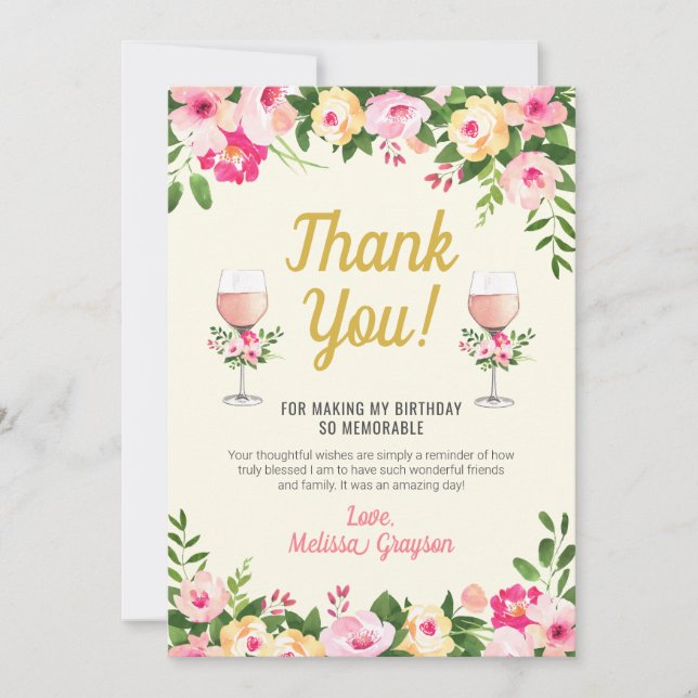 Cheers Birthday Thank You Card -  Floral (Front)