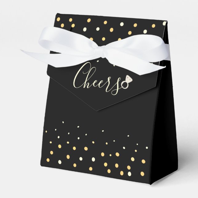 Cheers Black and Gold Bachelorette Party Custom Favor Boxes (Front Side)