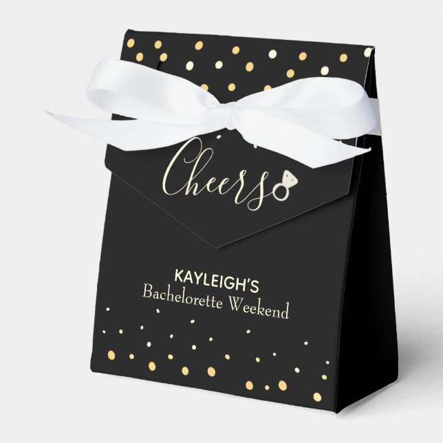 Cheers Black and Gold Bachelorette Weekend  Favor Boxes (Front Side)
