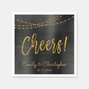 Cheers Black and Gold Foil String Lights Napkins