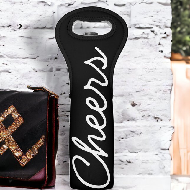Cheers Black And White Customizable Wine Bag (Cheers Black And White Customizable Wine Bag from Ricaso)