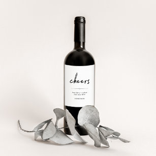 Cheers   Black and White Modern Minimalist Wine Label