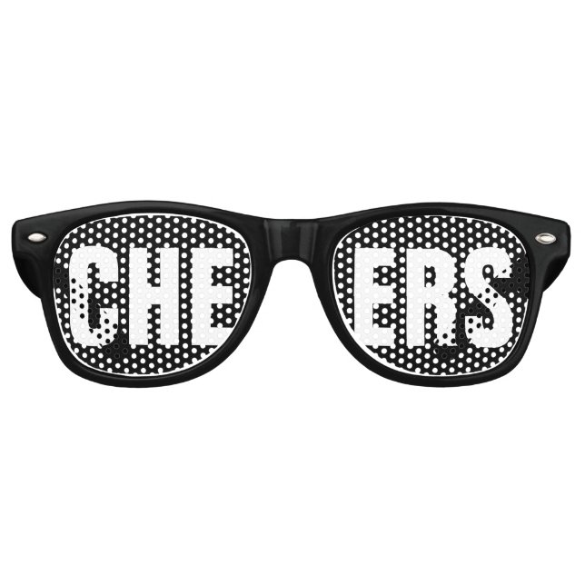 'CHEERS' Black and White Party Retro Sunglasses (Front)