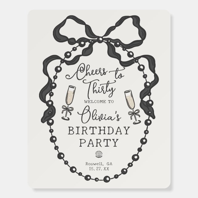 Cheers Black Coquette Bow Birthday Welcome Foam Board (Front)