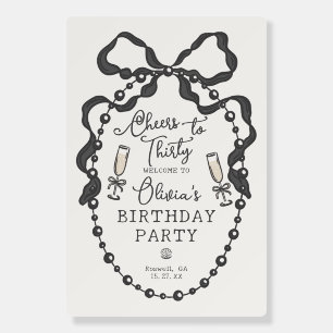 Cheers Black Coquette Bow Birthday Welcome Foam Board
