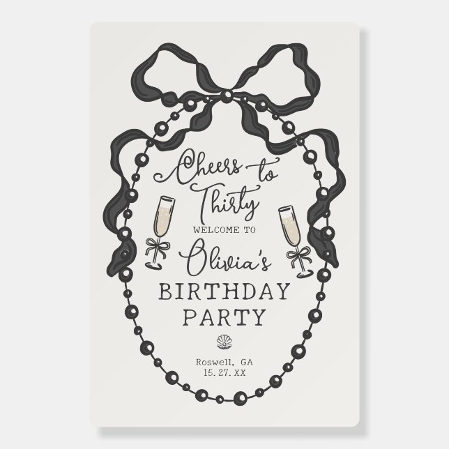 Cheers Black Coquette Bow Birthday Welcome Foam Board (Front)