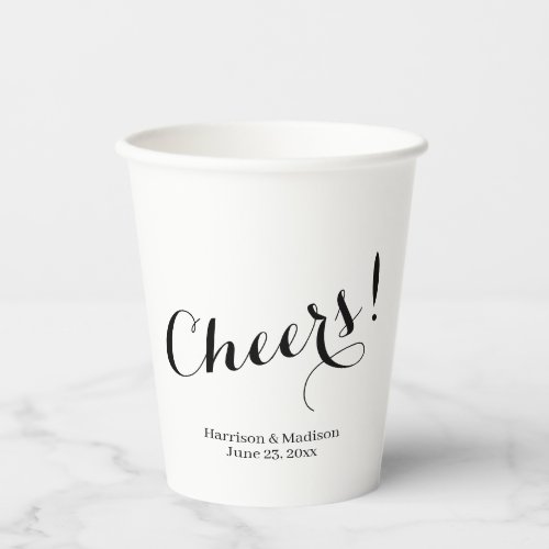Cheers black custom script names elegant Wedding Paper Cups