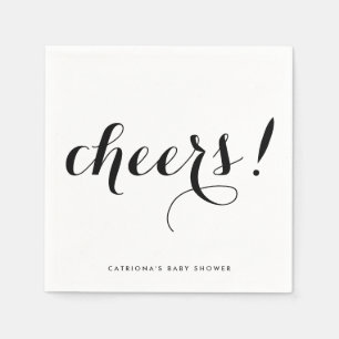 Cheers   Black Modern Calligraphy Paper Napkin