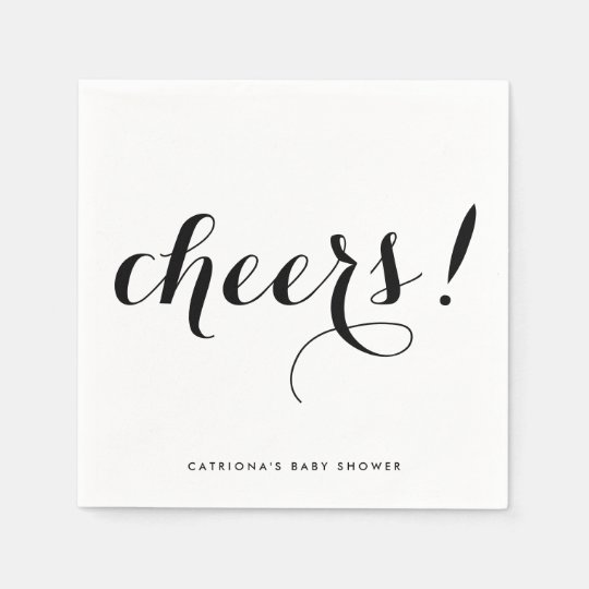 Cheers | Black Modern Calligraphy Paper Napkin | Zazzle.com