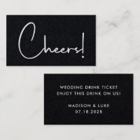 Cheers Black Modern Wedding Drink Token Ticket
