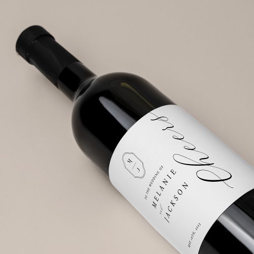 Cheers Black  White Personalized Monogram Crest Wine Label