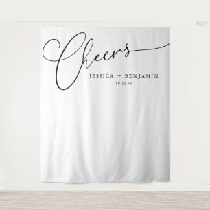 Cheers Black White Script Custom Wedding Backdrop