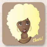 Cheers! Black Woman Blonde Afro, Annoyed  Beverage Coaster<br><div class="desc">Hard Plastic coasters with cork back - set of 6 | This design features "Cheers",  a natural hair beauty with a blonde afro,  red lips with attitude on a beige background. Great gift for the hostess for a girl's night in.</div>