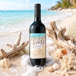 Cheers Blue Ocean Waves Tropical Beach Wedding Wine Label