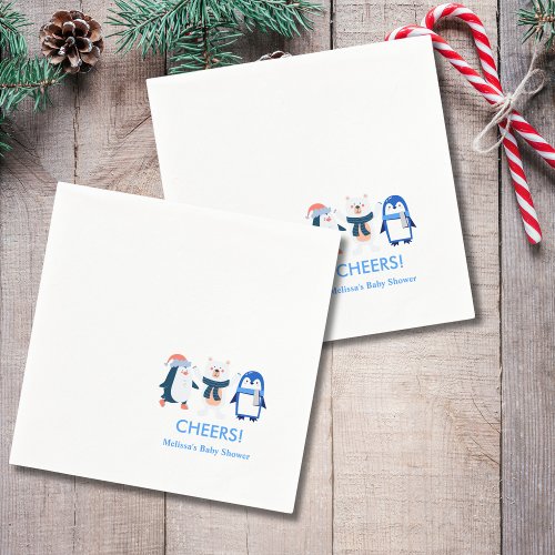 Cheers blue winter wonderland penguins polar bear napkins