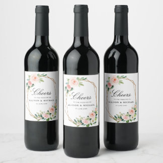 CHEERS | blush pink floral wedding Wine Label