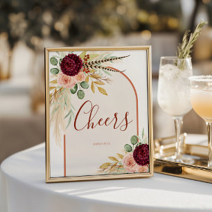 Cheers Boho Fall Floral Drinks Bar Sign