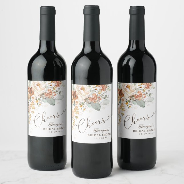 Cheers Boho Terracotta Yellow Bridal Shower Favors Wine Label (Bottles)