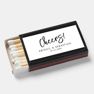 Cheers Bold Handwritten Script Wedding Favor Black Matchboxes