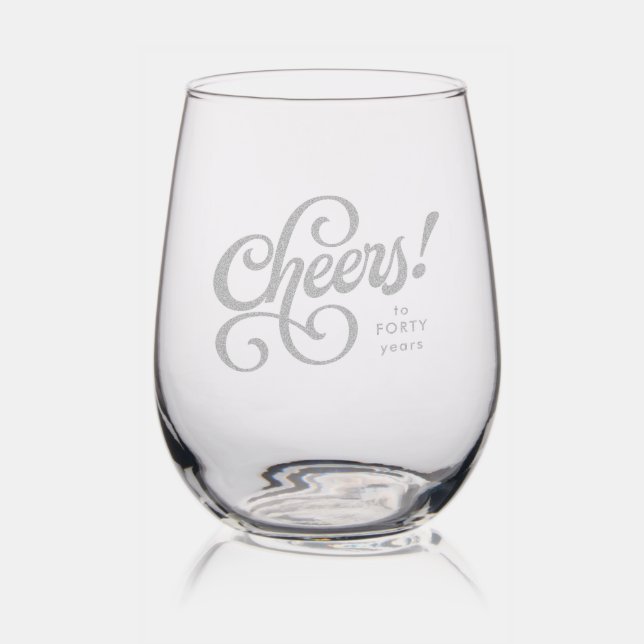 Cheers bold retro script with custom text stemless wine glass (Glassware)